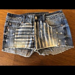 American Eagle American flag print jean shorts